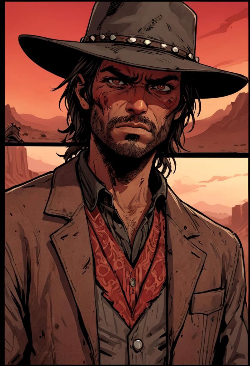 36838-165167929-a page from comics, red dead redemption, dark ebony cowboy face, unshaved, a trip to tomorrow era, aftermath,standing,  face det.jpg